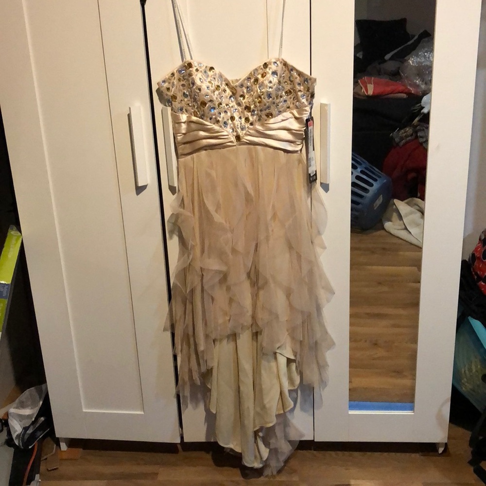 Beige High-low Strapless Dress